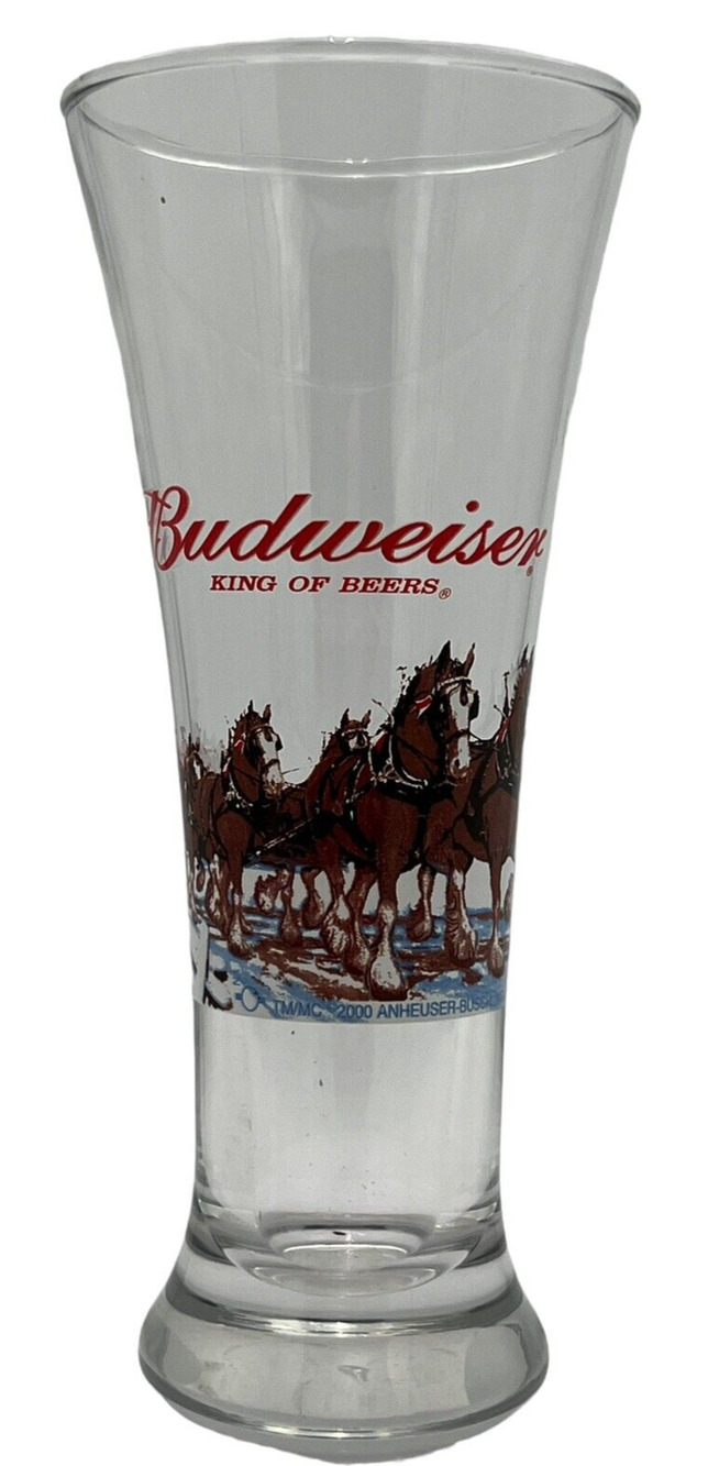 Budweiser Clydesdale 2000 Holiday Pilsner Glass Anheuser Busch Millennium